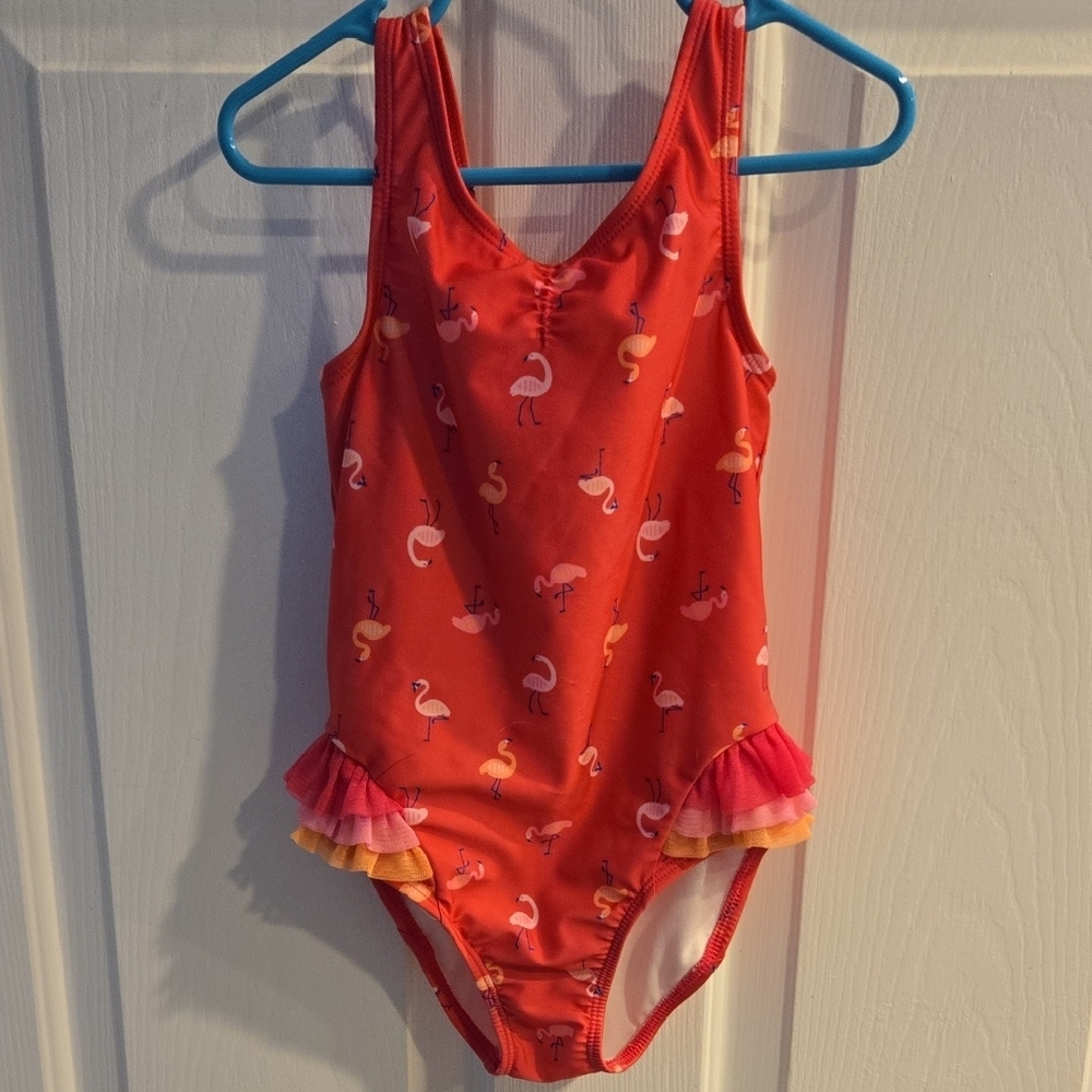 Cat & Jack Red and Pink One Piece Swimsuit with Ruffle Detail